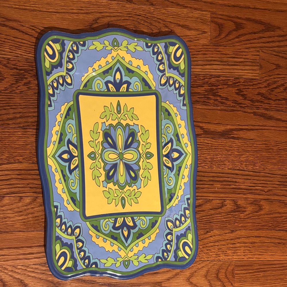 Cynthia Rowley Melamine Blue and Yellow Decorative Tray